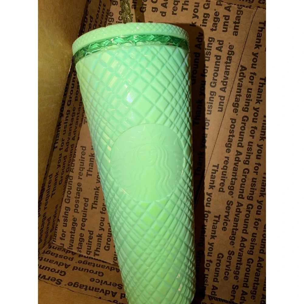 Starbucks Tumbler Studded Diamond Iridescent Venti Cold Cup Straw Green Mint